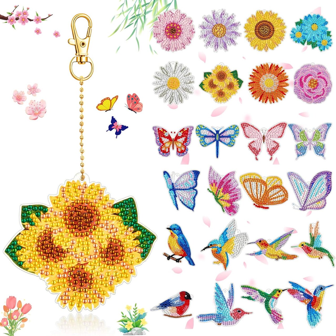24pcs 5D Diamond Art Keychains – Double-Sided DIY Diamond Painting Kit, Full Drill Pendants for Beginners, Adults, Crafts, Home & Party Decor